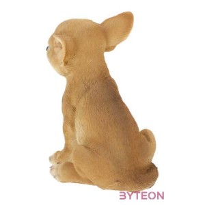 Ülő csivava kiskutya polyresin szobor, barna, kültéri és beltéri dekorációs kiegészítő