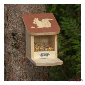 Mókus etető barna színű tetővel, mókus mintával, 15 x 26 cm