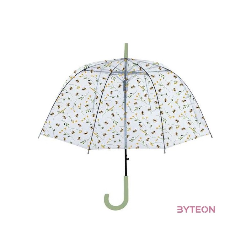 Méhecske mintás átlátszó esernyő, zöld foganytúval