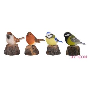 Fatörzsön ülő csiripelő kismadár polyresin szobor, széncinege, kültéri és beltéri dekorációs kiegészítő