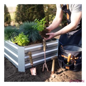 Rézzel bevont kézi ásó mélység jelölővel, kőrisfa nyéllel, 33 cm