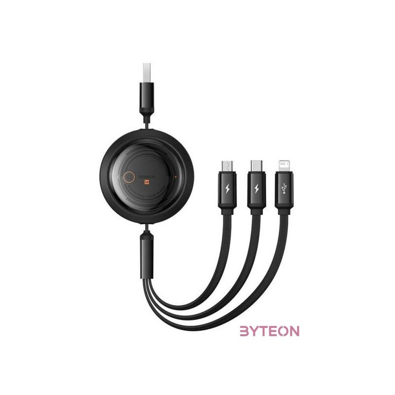 Fast Charging Cable 3in1 Baseus Free2Draw, USB to micro USBUSB-CLightning, 3.5A, 1.1m (black)