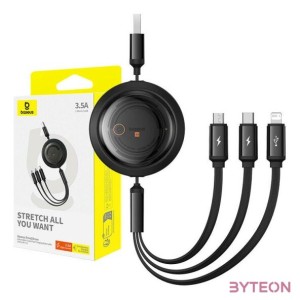 Fast Charging Cable 3in1 Baseus Free2Draw, USB to micro USBUSB-CLightning, 3.5A, 1.1m (black)