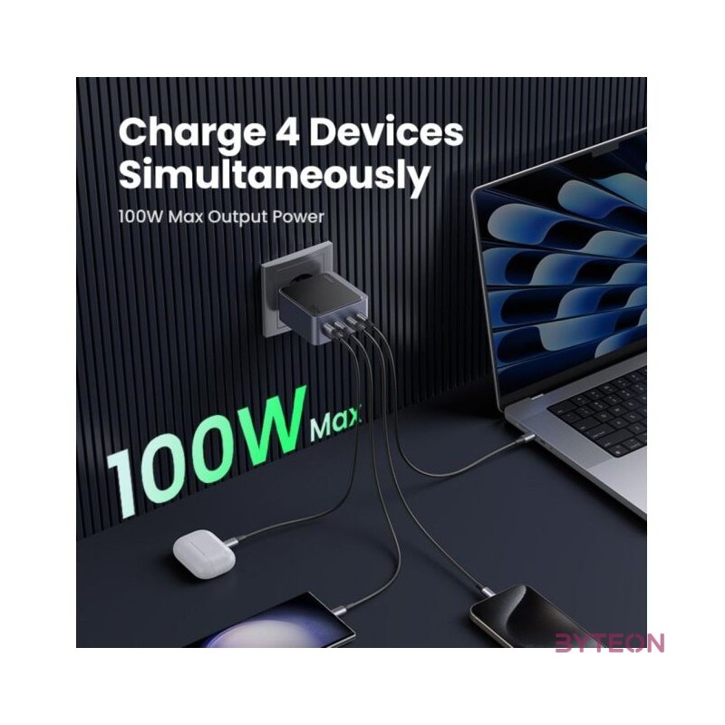 Wall charger Ugreen Nexode Air 100W, 3x USB-C, USB (gray)