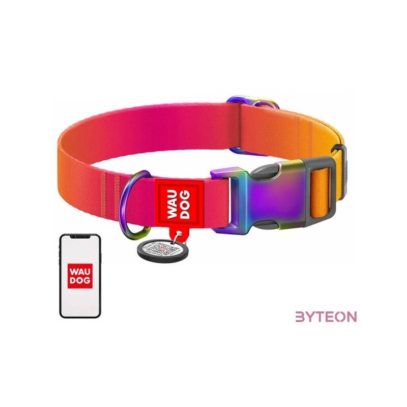 Nylon dog collar with QR code WAUDOG 15 mm wide, 25-35 cm long orange