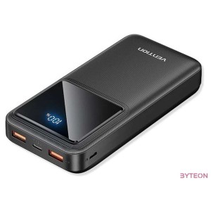 Powerbank, Vention,  FHKB0, 10000mAh, Micro-USB, USB-C, 2xUSB-A, 22.5W (black)