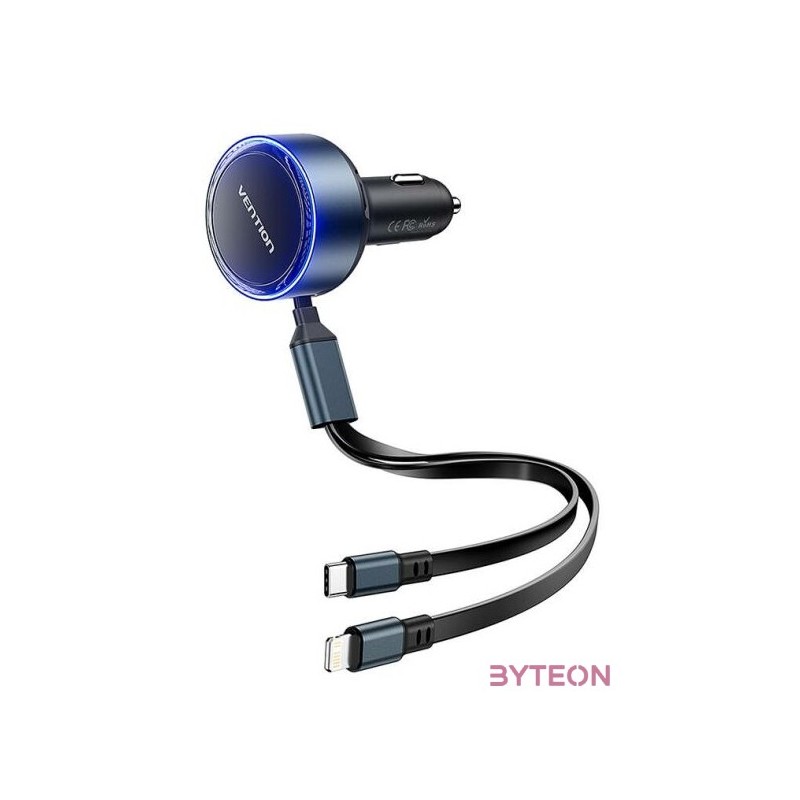 Vention FFOB0 USB-C car charger  USB-C,Lightning 30W cable