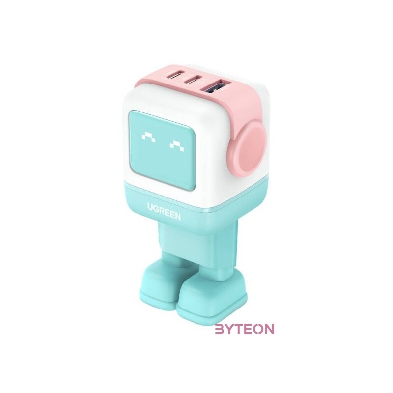 Wall charger Ugreen Nexode RG (Robot GaN) , 2x USB-C  USB, 65W (pink - blue)