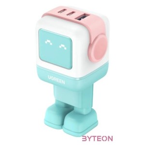 Wall charger Ugreen Nexode RG (Robot GaN) , 2x USB-C  USB, 65W (pink - blue)