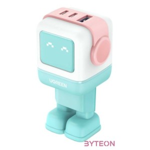Wall charger Ugreen Nexode RG (Robot GaN) , 2x USB-C  USB, 65W (pink - blue)