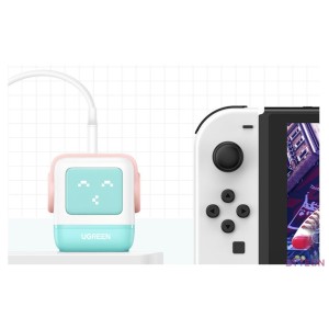 Wall charger Ugreen Nexode RG (Robot GaN) , 2x USB-C  USB, 65W (pink - blue)