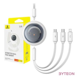 Fast Charging Cable 3in1 Baseus Free2Draw, USB to micro USBUSB-CLightning, 3.5A, 1.1m (white)