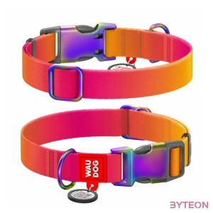 Nylon collar with QR code for Waudog gradient dog, orange , size XL