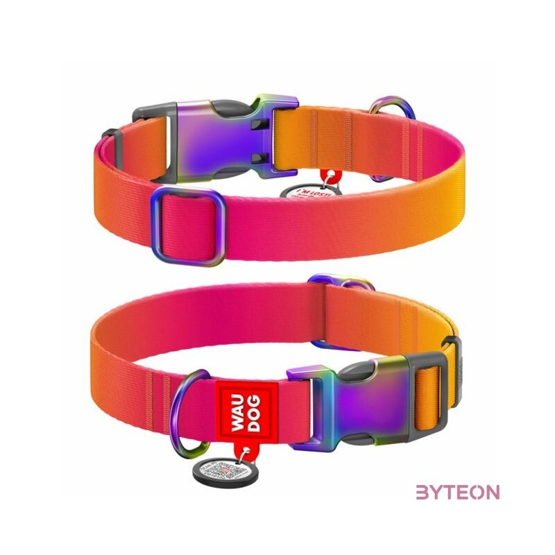 Nylon collar with QR code for Waudog gradient dog, orange , size XL