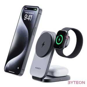 Magnetic Wireless Charger 3 in 1 MagFusion Aukey LC-MC312, 15W Qi2 (gray)