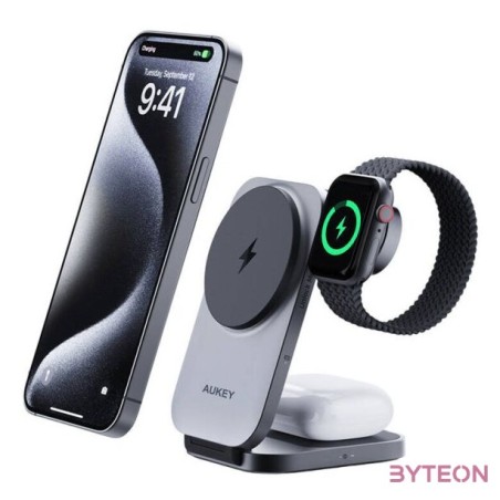 Magnetic Wireless Charger 3 in 1 MagFusion Aukey LC-MC312, 15W Qi2 (gray)