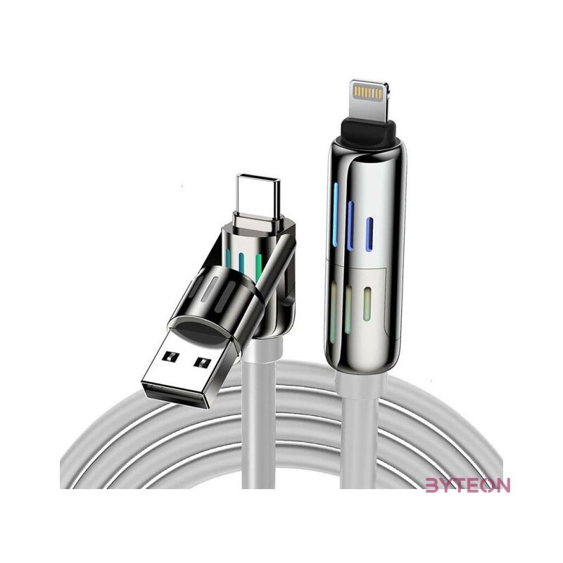 BlitzWolf BW-HDC6 4 az 1-ben USB-C,USB-A - USB-C,Lightning kábel, 1,2m, 240W, RGB (szürke)