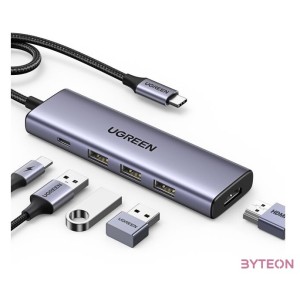 USB-C Hub Ugreen CM511, HDMI 4K 60Hz, 3x USB 3.0 5Gbps, PD 100W (silver)