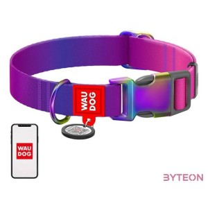 Nylon dog collar with QR code WAUDOG 15 mm wide, 25-35 cm long purple
