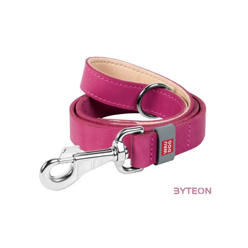 WAUDOG natural leather dog leash 25 mm wide, 122 cm long pink