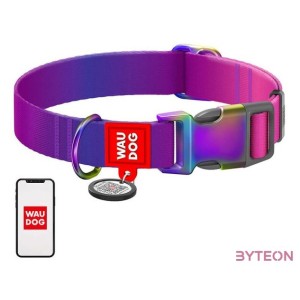 Nylon dog collar with QR code WAUDOG 15 mm wide, 25-35 cm long purple