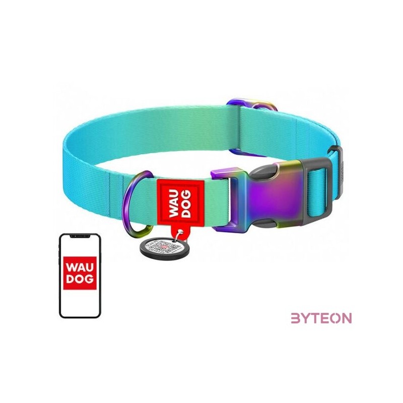 Waudog gradient nylon dog collar with QR code, blue , size M
