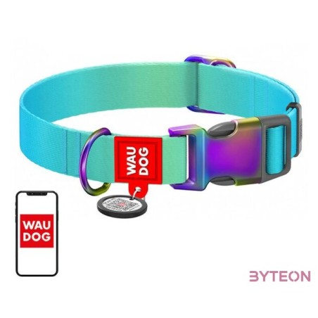Waudog gradient nylon dog collar with QR code, blue , size M