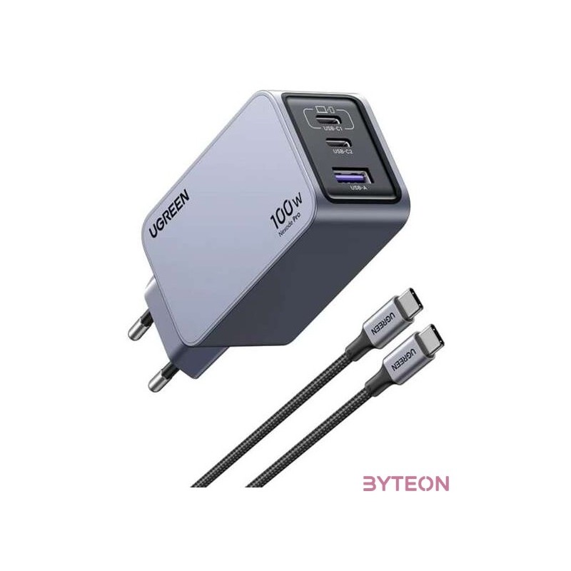 Ugreen Nexode Pro 100W wall charger, GaN, USB  2x USB-C (gray)