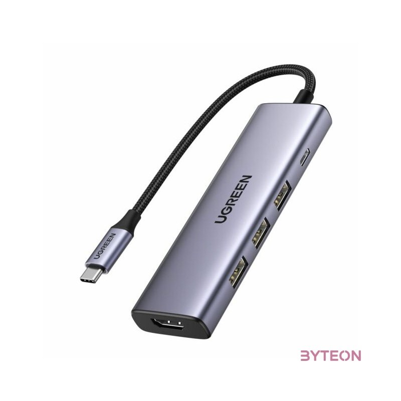 Hub , Adapter Ugreen Revodok CM511 USB-C to 3x USB, HDMI, USB-C, HDMI 4K 30Hz, PD 100W (gray)