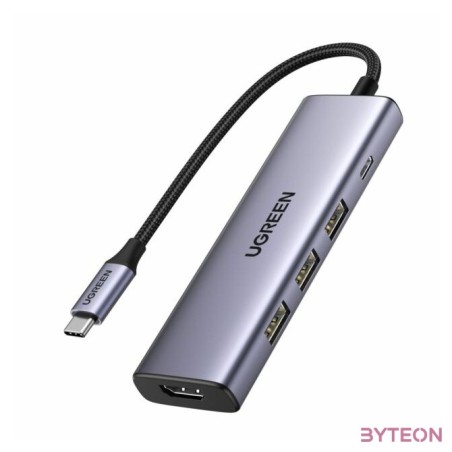 Hub , Adapter Ugreen Revodok CM511 USB-C to 3x USB, HDMI, USB-C, HDMI 4K 30Hz, PD 100W (gray)
