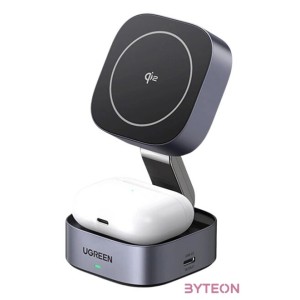 Qi 2-in-1 inductive charger Ugreen W702 for Iphone, AirPods, 15W (gray)