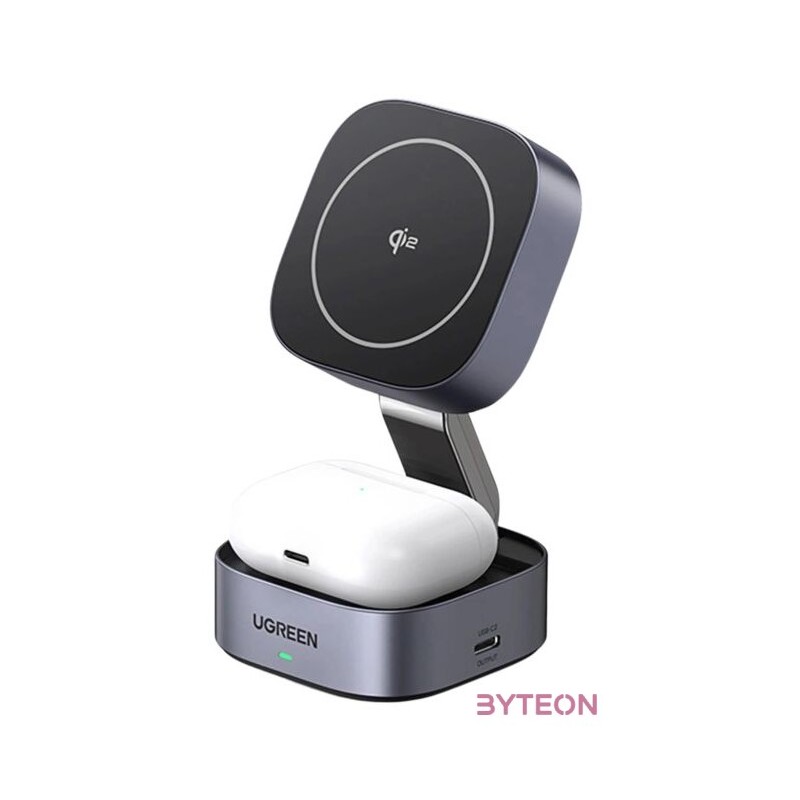 Qi 2-in-1 inductive charger Ugreen W702 for Iphone, AirPods, 15W (gray)