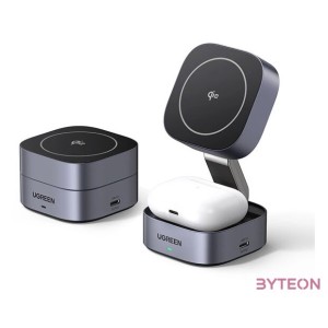 Qi 2-in-1 inductive charger Ugreen W702 for Iphone, AirPods, 15W (gray)