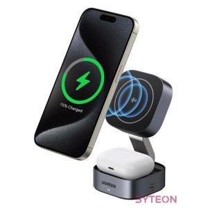 Qi 2-in-1 inductive charger Ugreen W702 for Iphone, AirPods, 15W (gray)