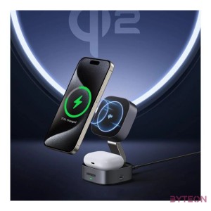 Qi 2-in-1 inductive charger Ugreen W702 for Iphone, AirPods, 15W (gray)