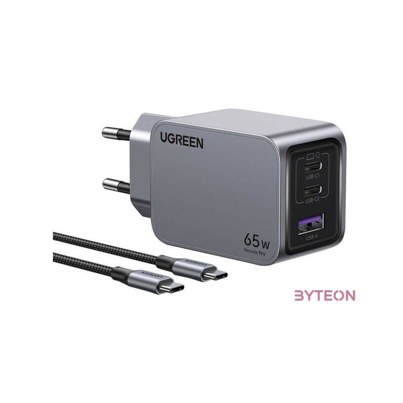 Wall charger Ugreen Nexode Pro, USB  2x USB-C, 65W  USB-C cable 1.5m (black)