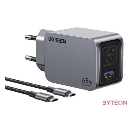 Wall charger Ugreen Nexode Pro, USB  2x USB-C, 65W  USB-C cable 1.5m (black)