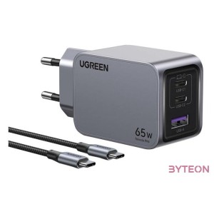 Wall charger Ugreen Nexode Pro, USB  2x USB-C, 65W  USB-C cable 1.5m (black)