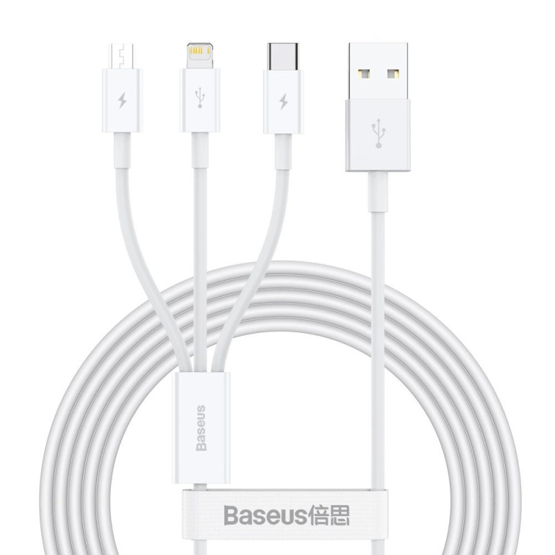 Baseus Superior USB kábel 1,5 M USB 2.0 USB A USB C.Micro USB A/Lightning Fehér