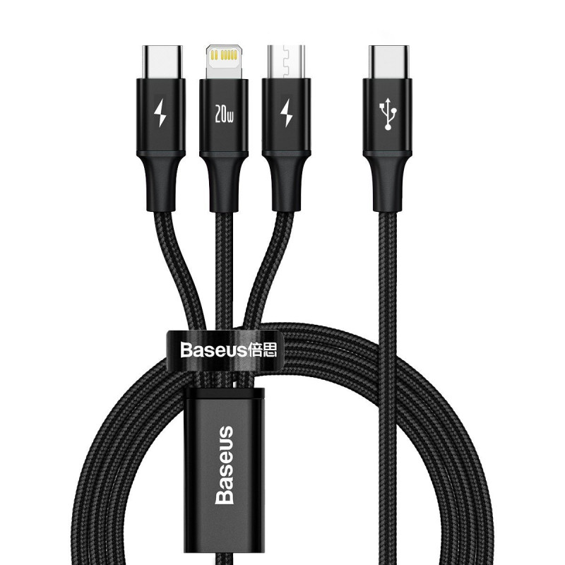 Baseus Rapid 3-in-1 USB kábel 1,5 M USB A USB C.Micro USB A/Lightning Fekete