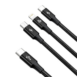 Baseus Rapid 3-in-1 USB kábel 1,5 M USB A USB C.Micro USB A/Lightning Fekete