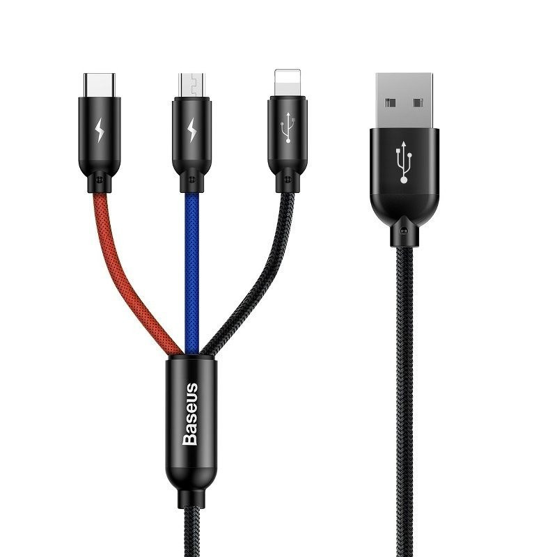 Baseus CAMLT-ASY01 USB kábel 0,3 M USB A USB C.Micro USB A/Lightning Fekete