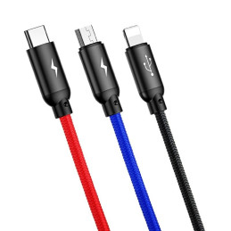 Baseus CAMLT-ASY01 USB kábel 0,3 M USB A USB C.Micro USB A/Lightning Fekete