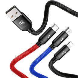 Baseus CAMLT-ASY01 USB kábel 0,3 M USB A USB C.Micro USB A/Lightning Fekete