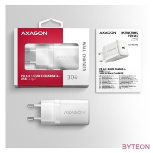 Axagon ACU-PD30W 30W PD 3.0 QC Type-C fehér hálózati töltő