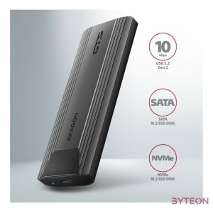 Axagon EEM2-GTS2 USB-C 3.2 Gen 2 M.2 NVMe,SATA szürke csavar nélküli külső SSD ház