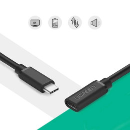 Hosszabbító USB-C 3.1 UGREEN kábel, 4K, 60 W, 0,5 m (fekete)