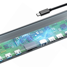 Baseus Enjoyment 11 az 1-ben adapter, HUB USB-C - 2x HDMI, 3x USB 3.0, VGA, RJ45, USB-C PD, SD / microSD, 3,5 mm-es jack