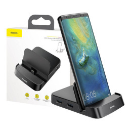 Baseus Mate Dokkoló állomás, Huawei és Samsung okostelefonokhoz,  HUB USB-C, 15 W (fekete)