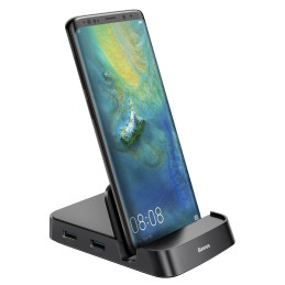 Baseus Mate Dokkoló állomás, Huawei és Samsung okostelefonokhoz,  HUB USB-C, 15 W (fekete)